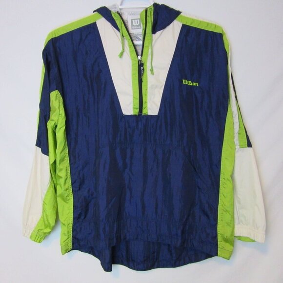 Wilson Jacket 1/4 Zip Navy Blue Windbreaker 90s Color Block Retro Sporty Large - Picture 1 of 7